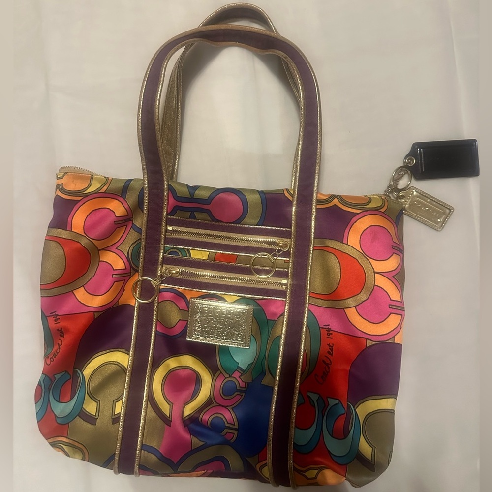 Coach Poppy Pop C Spotlight Tote Shoulder Bag Gold Multi RARE